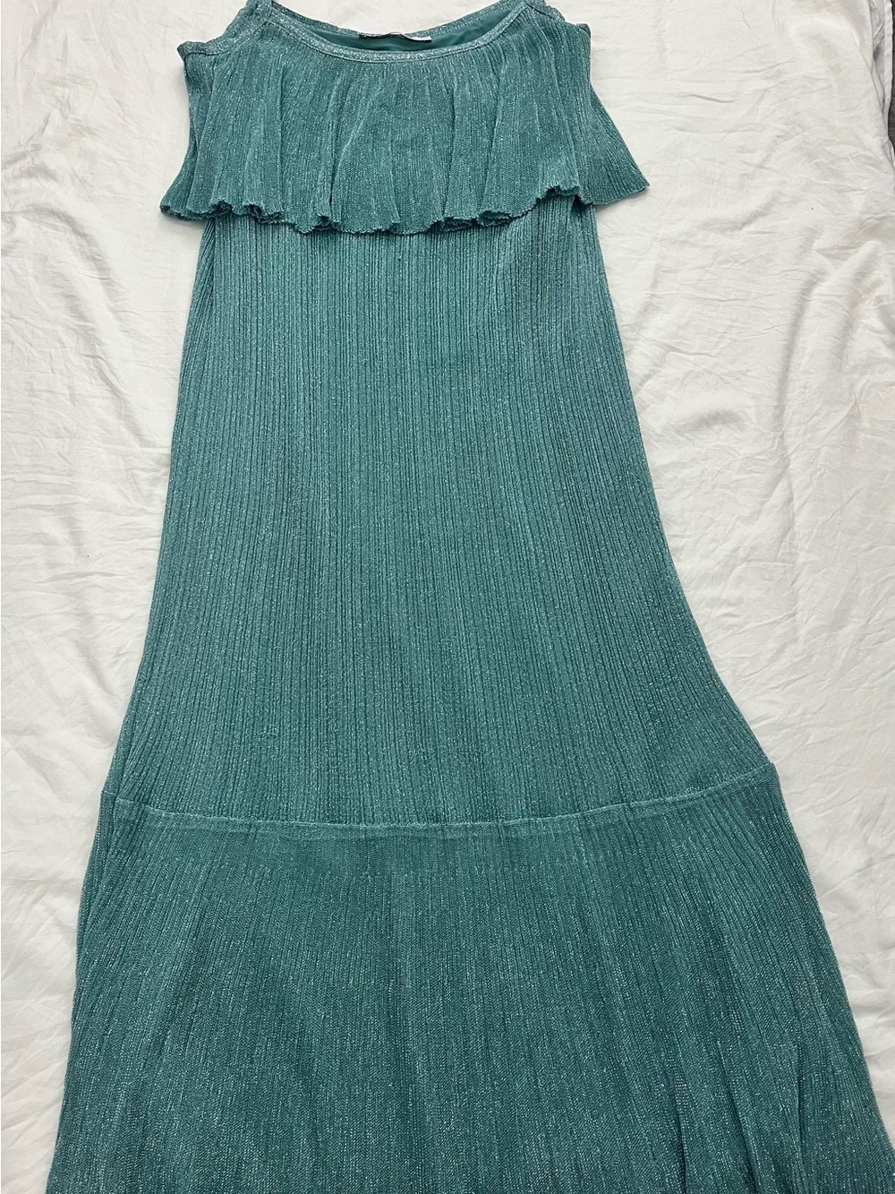 Zara Seafoam Green Ruffle Midi Dress - Picture 3 of 6